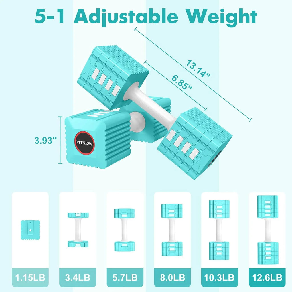 Adjustable Dumbbell Set, 3.4lb, 5.7lb, 8.0lb, 10.3lb, 12.6lb Hand Weights Set R301938