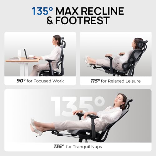 Grey and Black Mesh Ergonomic Office Chair with Footrest W129625