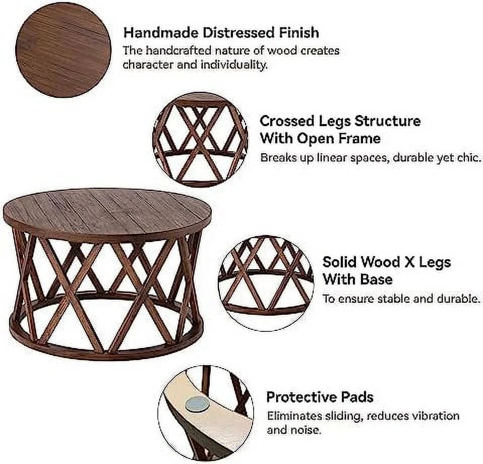 Round Wood Coffee Table with X-Motifs Legs L8097