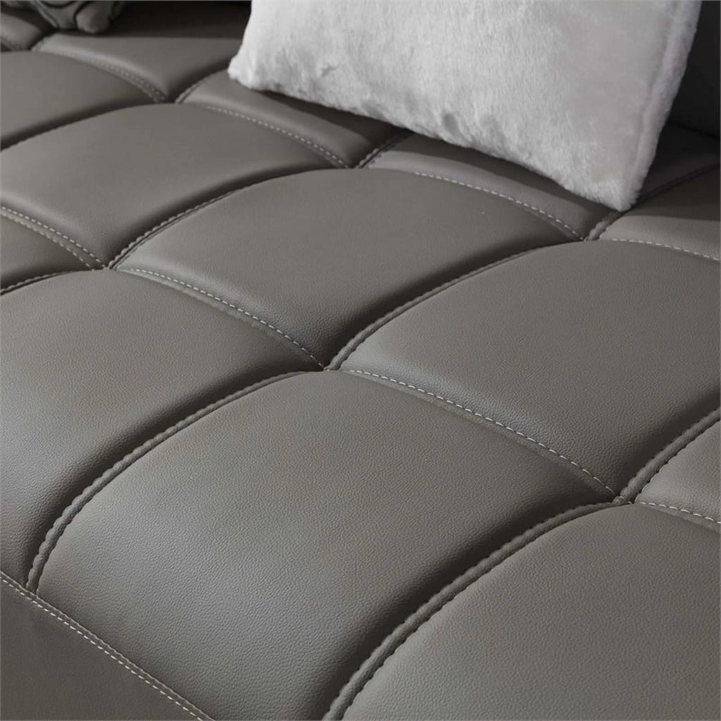 Gray Faux Leather Sectional with Right Facing Chaise S545