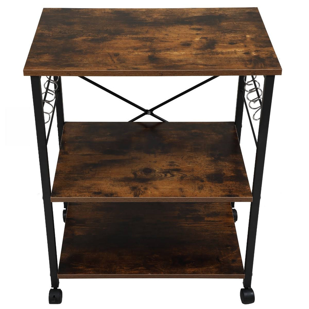 3-Tier Wood Kitchen Cart with Storage Space on Wheels Q800929