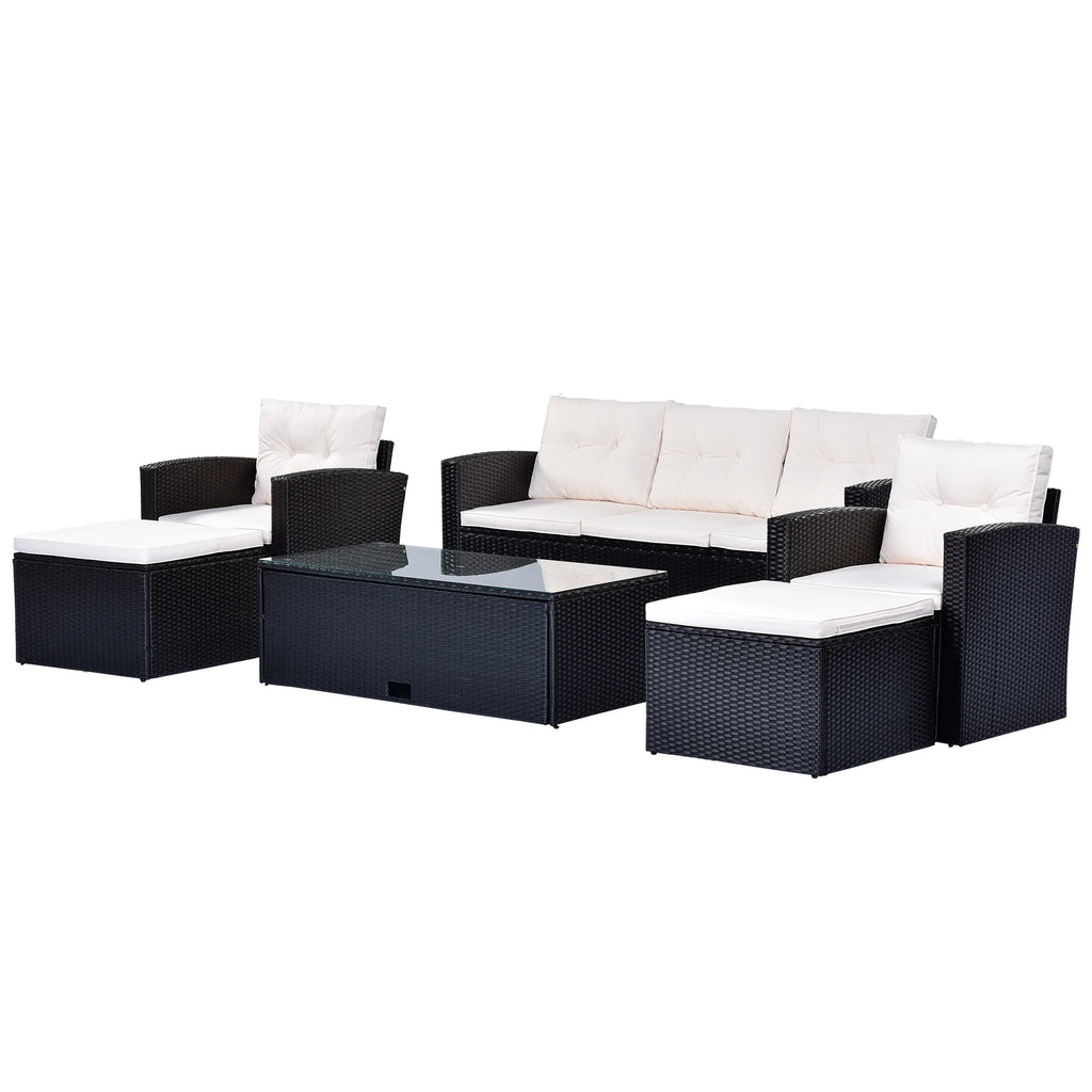 6-piece PE rattan Patio Sectional Set with coffee table, ottomans, removable cushions Y7617
