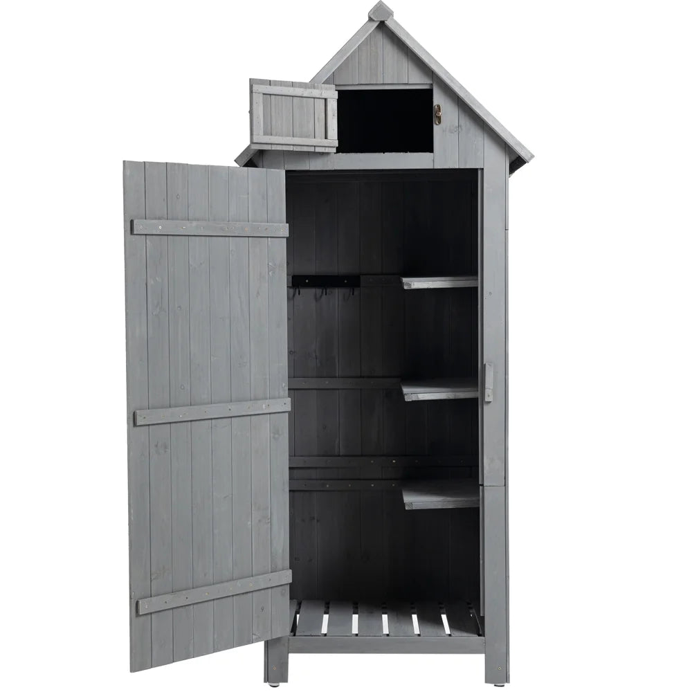 Gray Outdoor Wood Storage Cabinet with Shelves Q844020