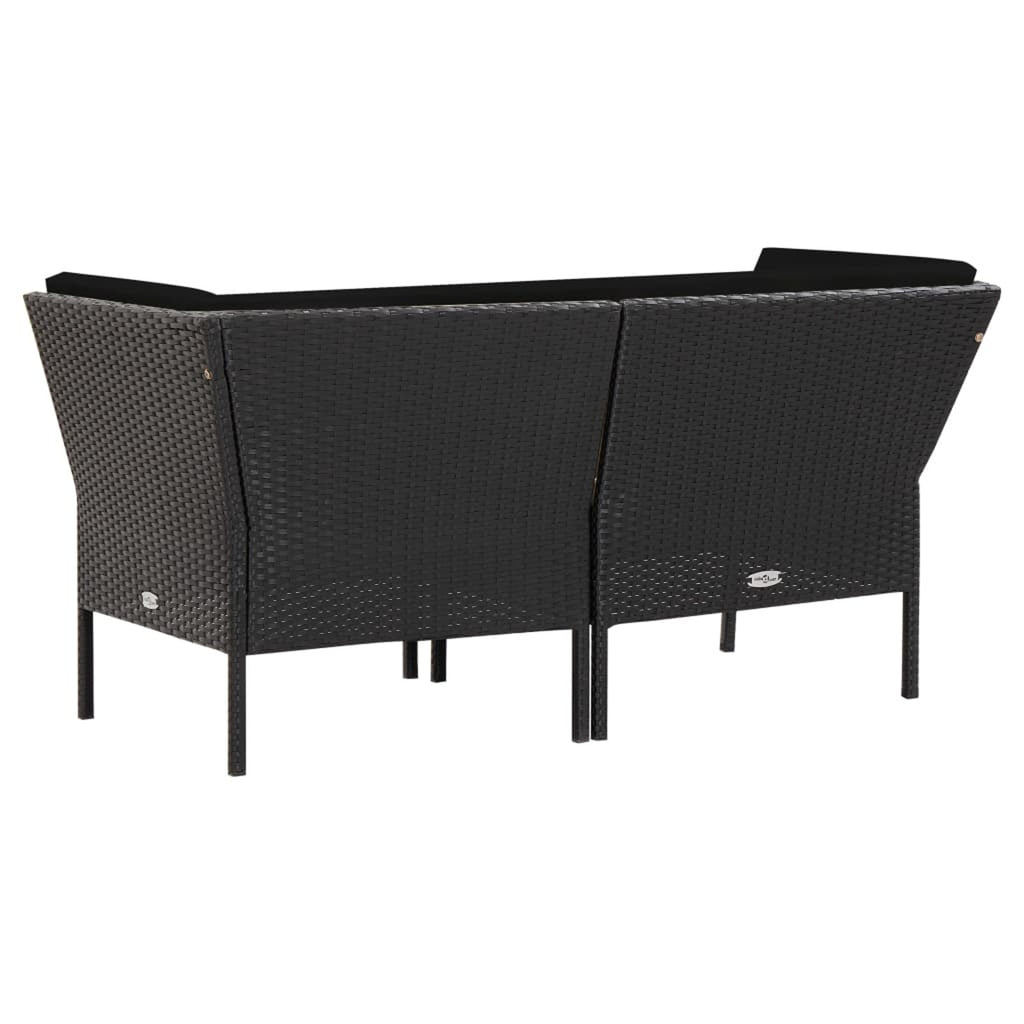 6 Piece Outdoor Conversation Set with 2 Corner 2 Middle Sofas Coffee Table Ottoman Black Poly Rattan Patio Sectional Set F788