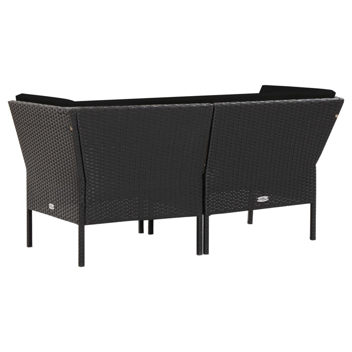 6 Piece Outdoor Conversation Set with 2 Corner 2 Middle Sofas Coffee Table Ottoman Black Poly Rattan Patio Sectional Set F788