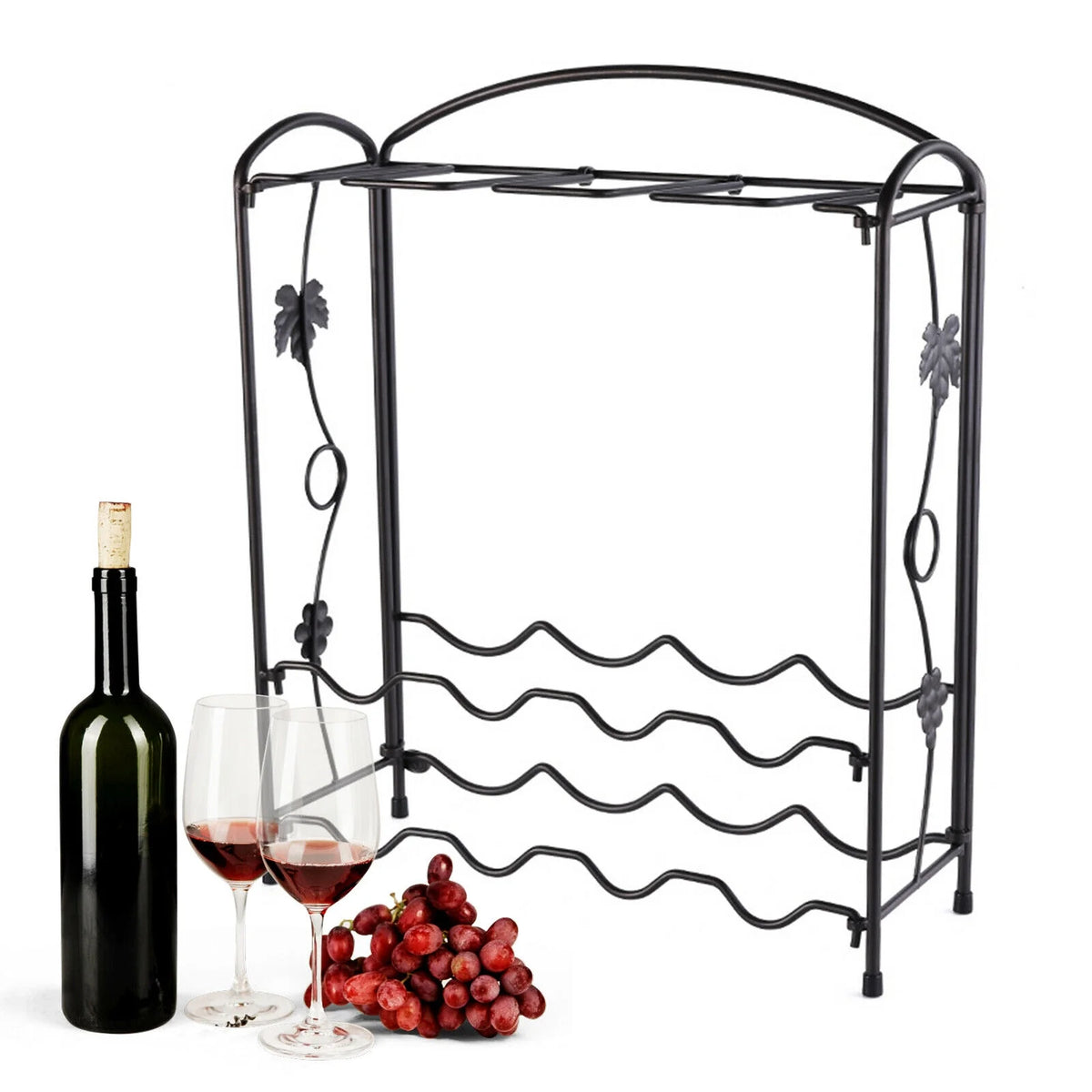 Metal Wine Rack with Glass Holder for 8 Bottles and 8 Glasses G789592