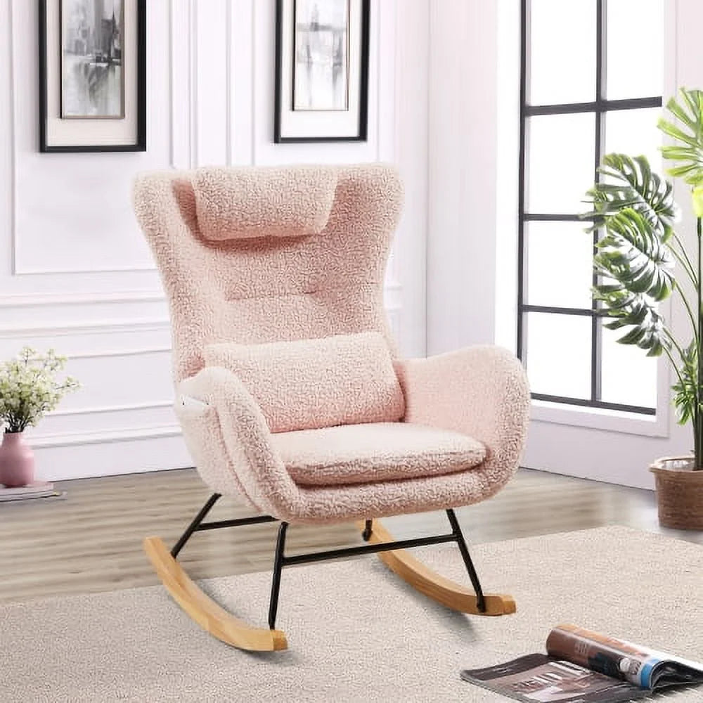 Pink Rocking Chair with High Backrest E3569