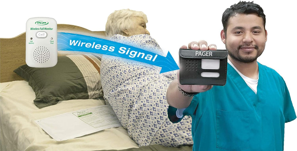 Wireless Fall Alert with 10in x 30in Bed Pad and Caregiver Pager C508030
