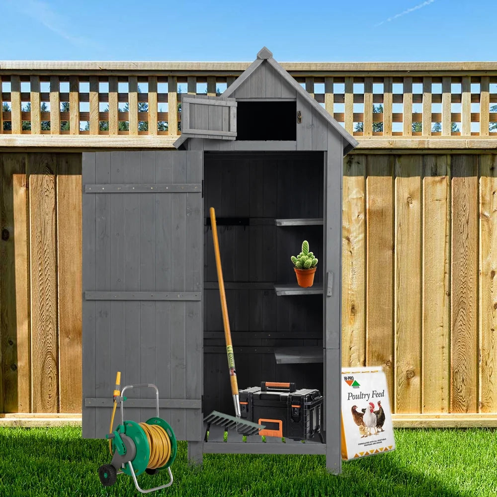 Gray Outdoor Wood Storage Cabinet with Shelves Q844020