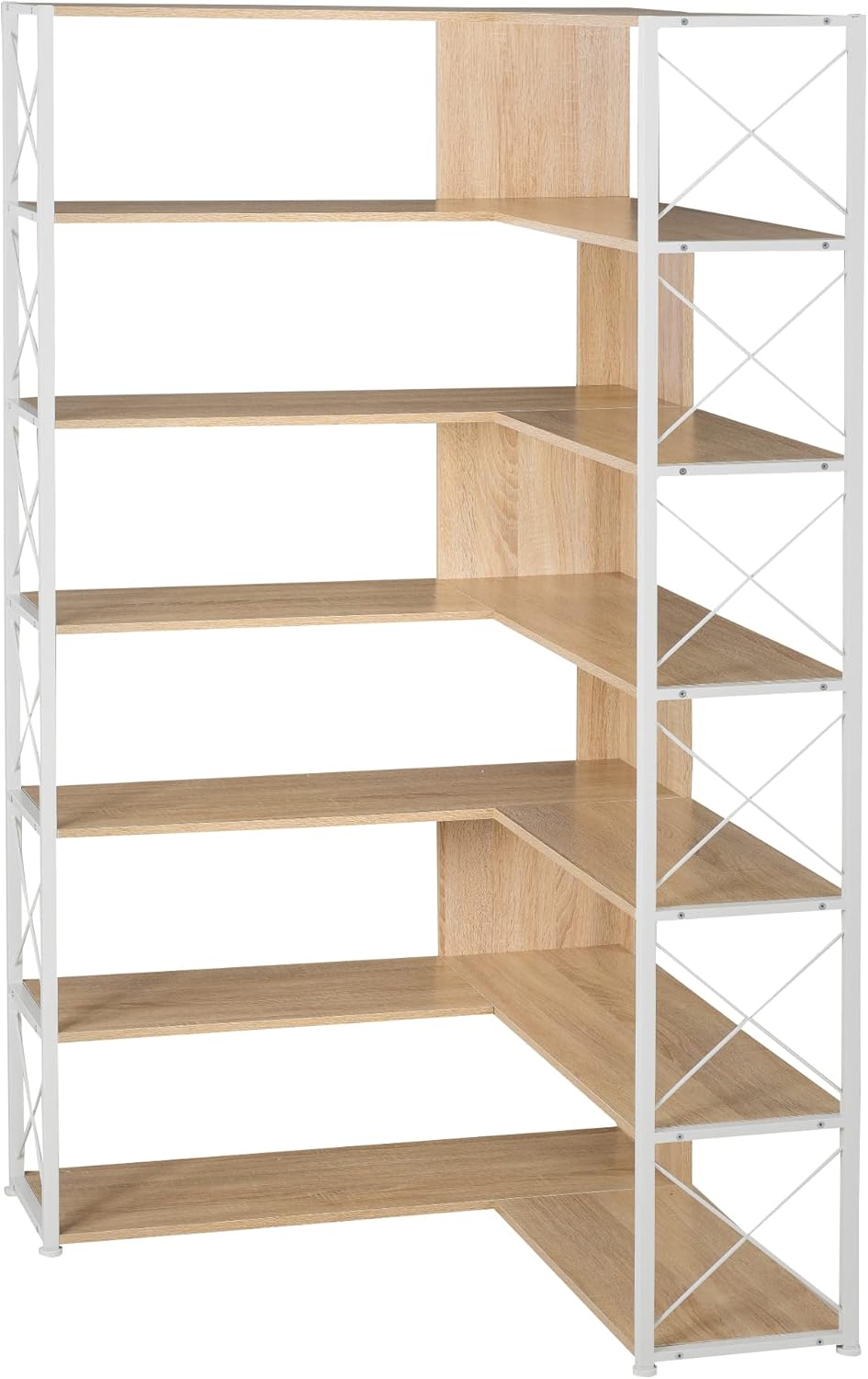 7-Tier L-Shaped Corner Bookcase with Metal Frame, Oak H59688