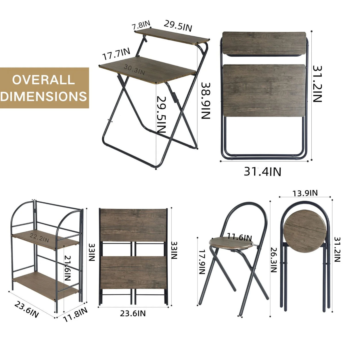 3 Pieces Kids Study Desk Chair Set with Bookshelf E825
