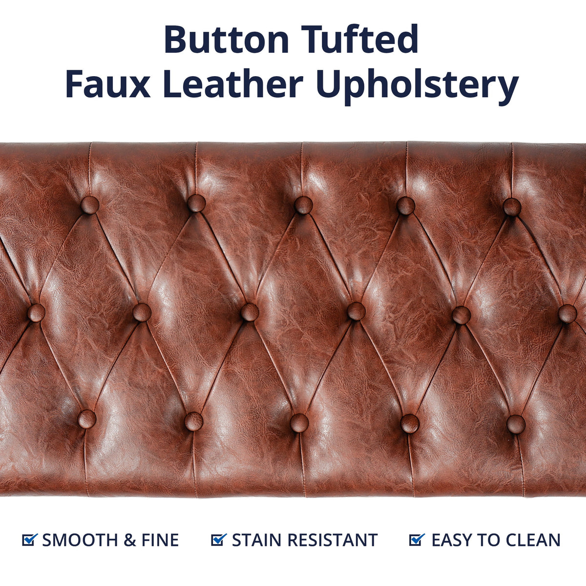 Brown Button Tufted Faux Leather Storage Bench R201