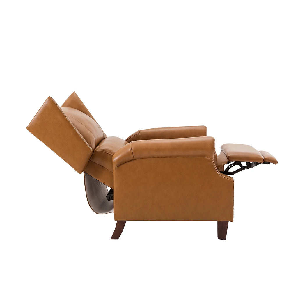 Genuine Leather Recliner with Nailhead Trims and Solid Wood Legs C6832