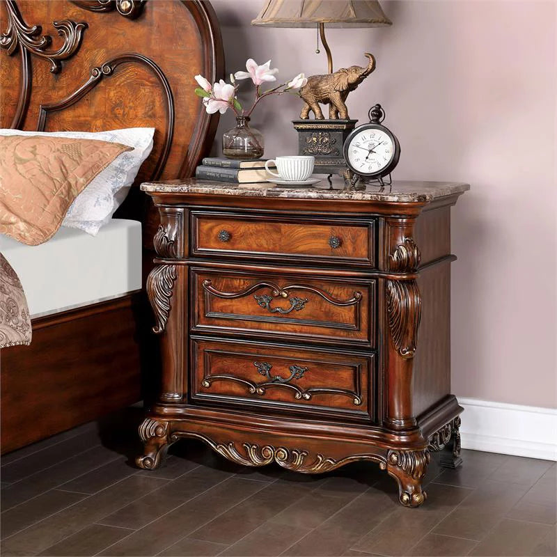 Traditional Wood 3-Drawer Nightstand O6242