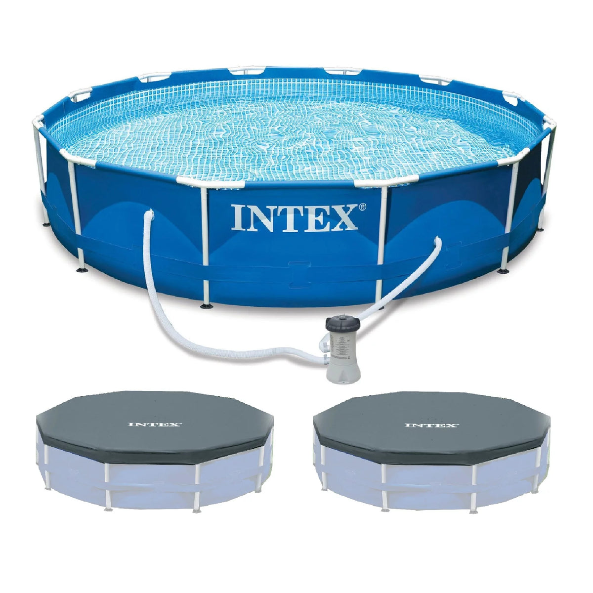12'x30 Metal Frame Swimming Pool with Filter Pump & Pool Cover B274798