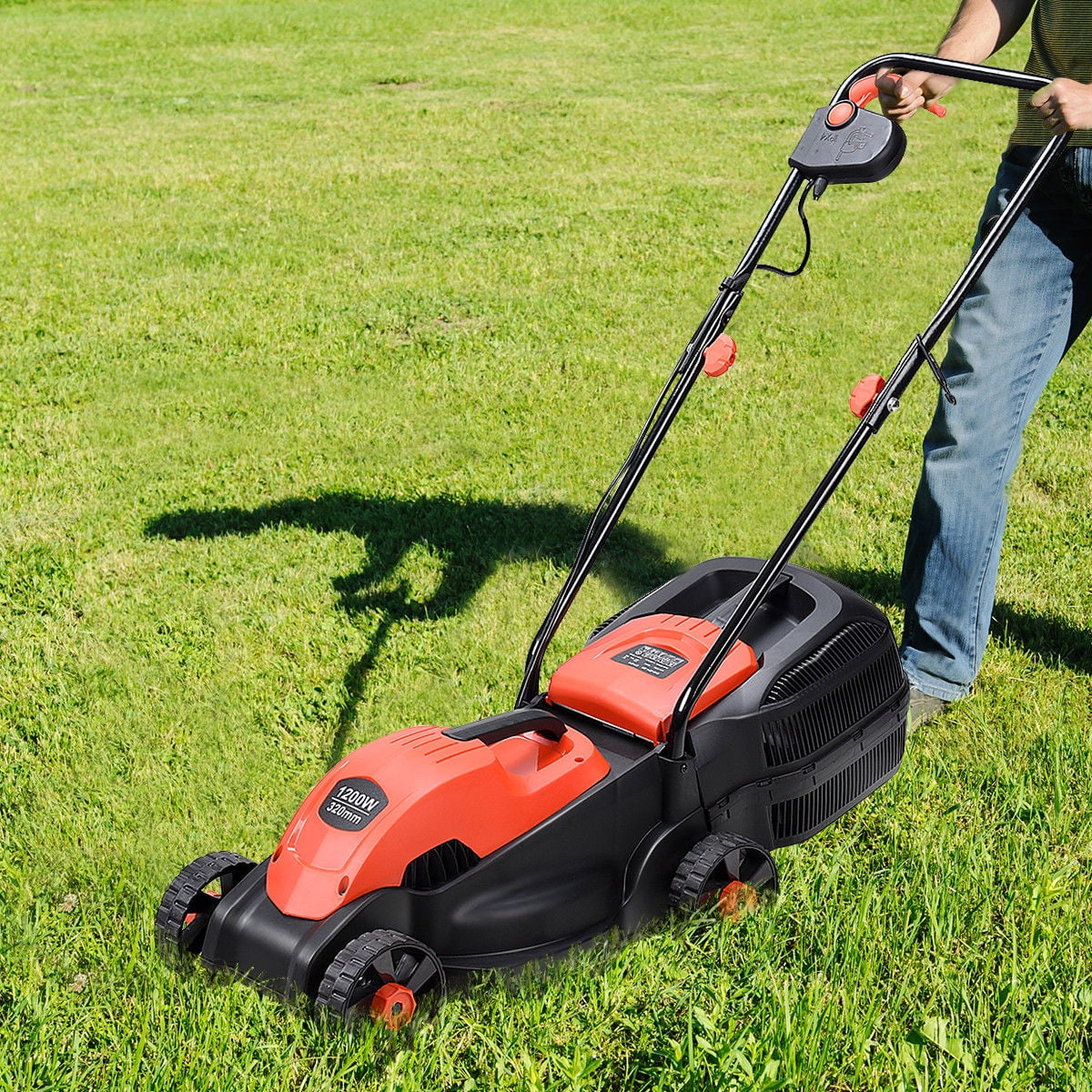 14-Inch Corded Electric Push Lawn Mower with Grass Bag V89294
