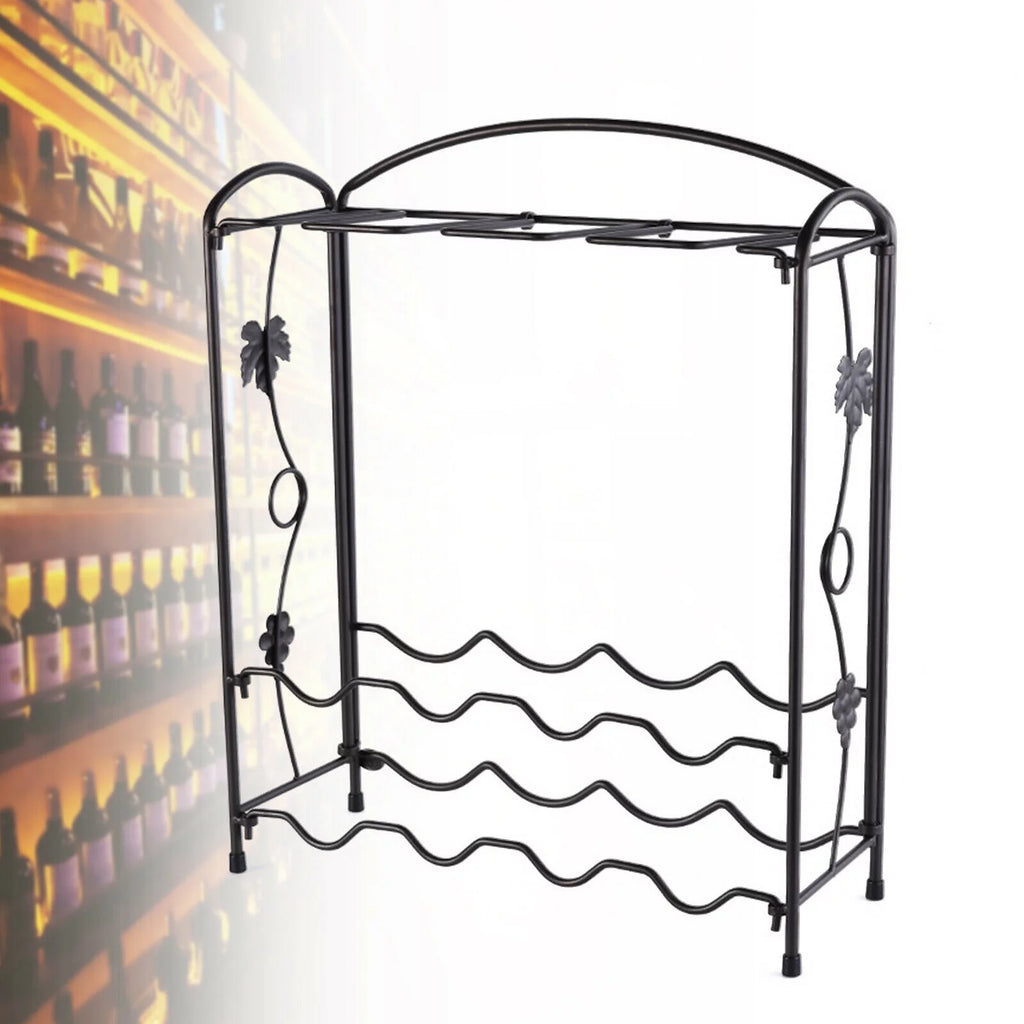 Metal Wine Rack with Glass Holder for 8 Bottles and 8 Glasses G789592