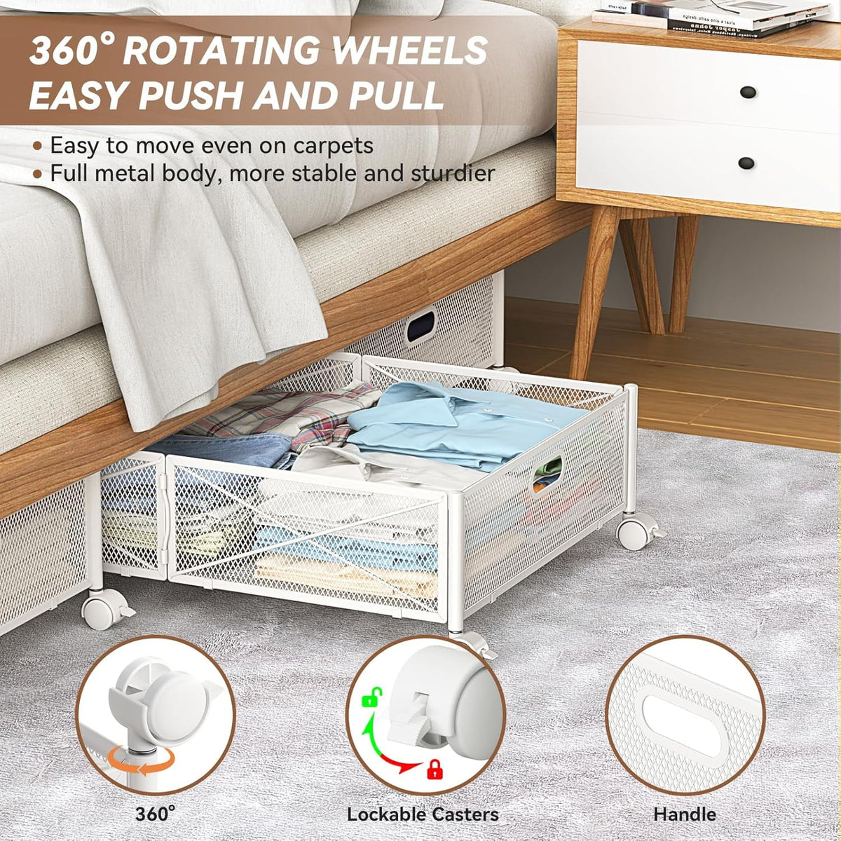 Under Bed Storage Containers with Wheels, Metal Storage Containers -2PCK R951060