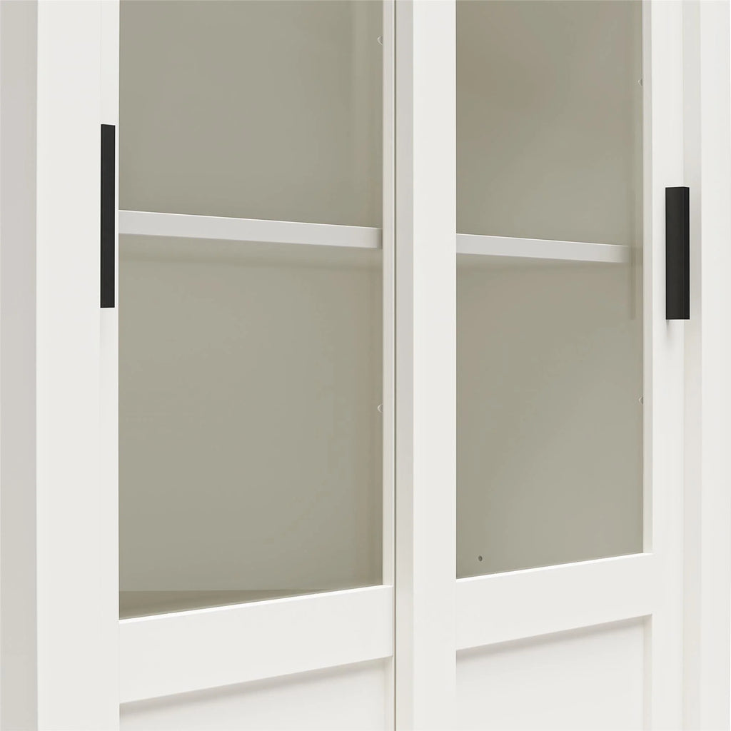 White Bookcase Cabinet with Sliding Glass Doors L2507