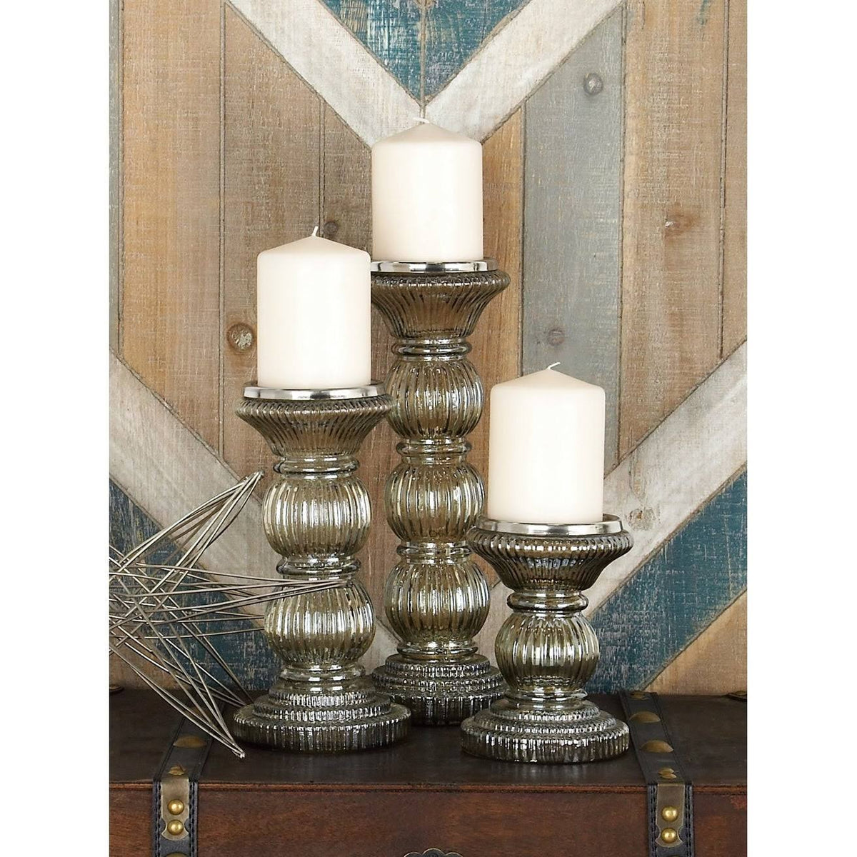 Clear Glass Traditional Candle Holder Set of 3 S388