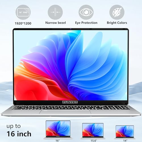 16 Inch Gaming Laptop, 16GB RAM 512GB SSD, Intel 12th Gen N95 Processor, Backlit Keyboard, Fingerprint Unlock, FHD 1920 * 1200 E8096
