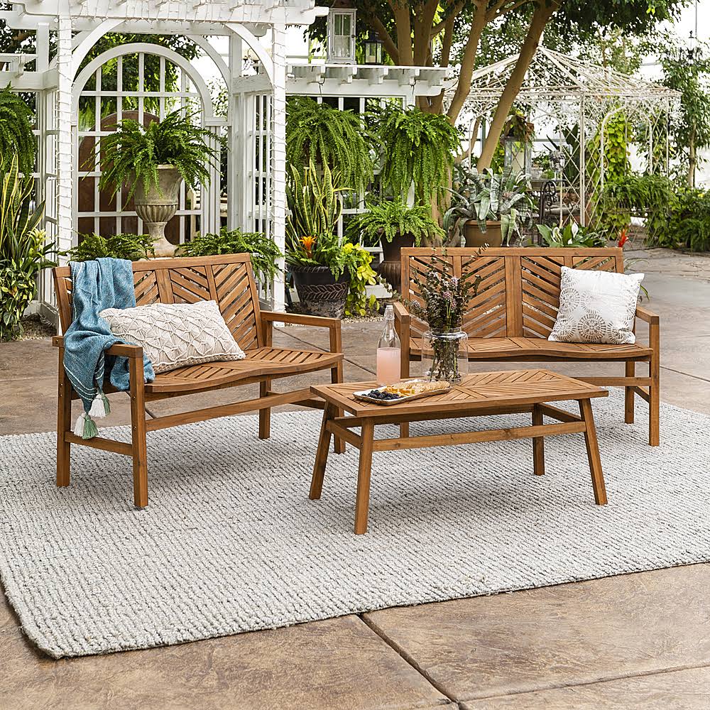 3-Piece Acacia Wood Patio Loveseat Chat Set G8574