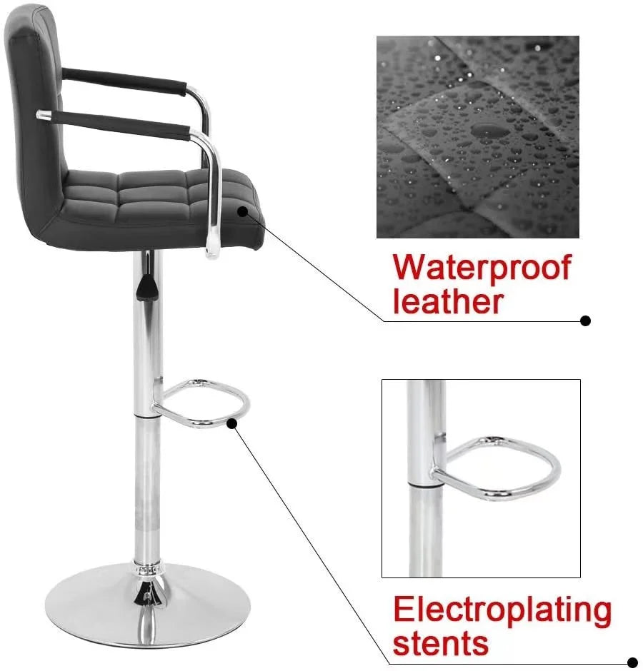 Set of 2 PU Leather Swivel Bar Stools with Armrest F717