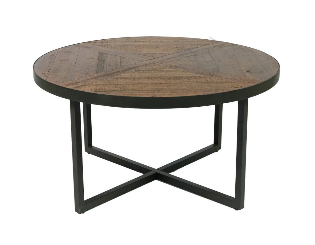Antique Pine Round Coffee Table with X-Crossed Legs M3360