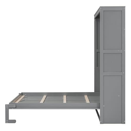 Full Size Murphy Bed with Storage Shelves Gray M265