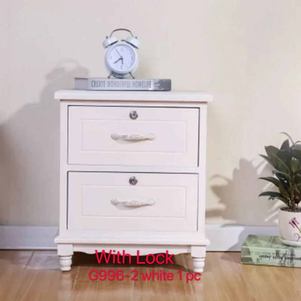 Set of 2 White Wood Nightstand with 2 Drawer V45699