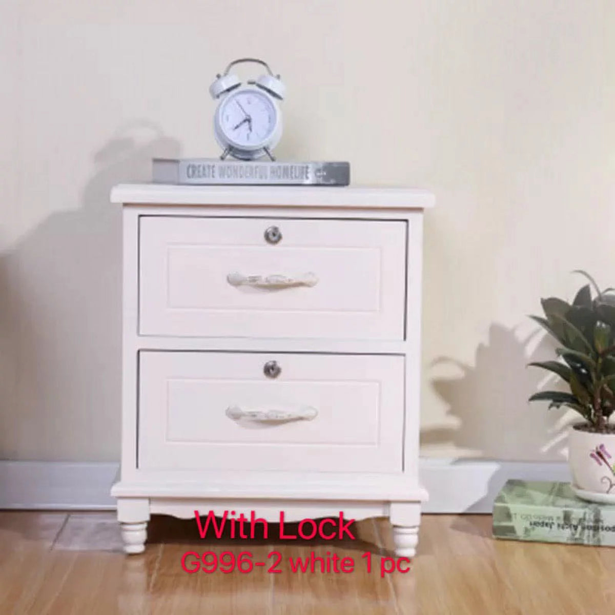 Set of 2 White Wood Nightstand with 2 Drawer V45699