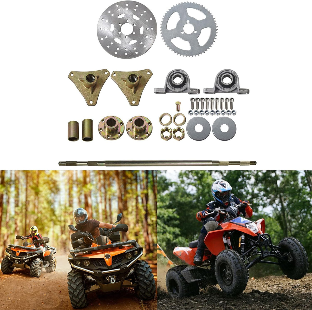 Go Kart Rear Axle Kit with Brake Hub Disc Rotor and Chain Sprocket O695763