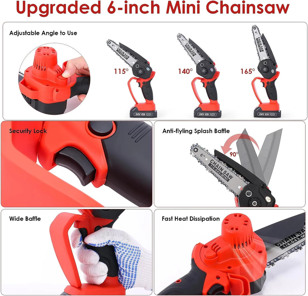 Cordless 6 Handheld Electric Chainsaw with 2 Chains H181534