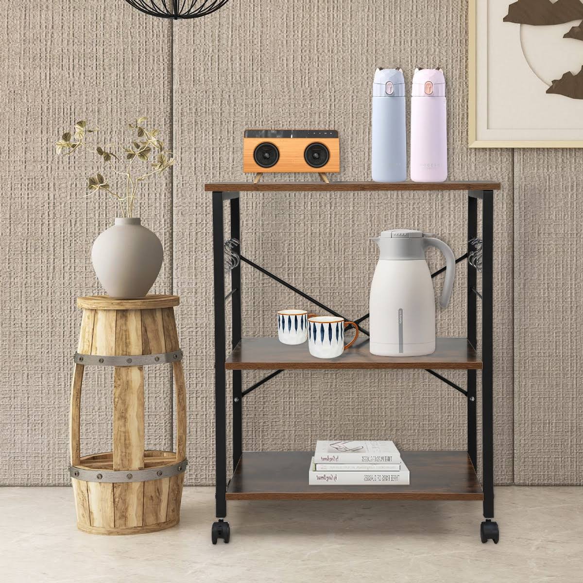 3-Tier Wood Kitchen Cart with Storage Space on Wheels Q800929