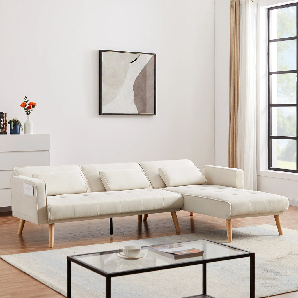 Dark Beige Convertible Sectional Sofa with Left Chaise U1529