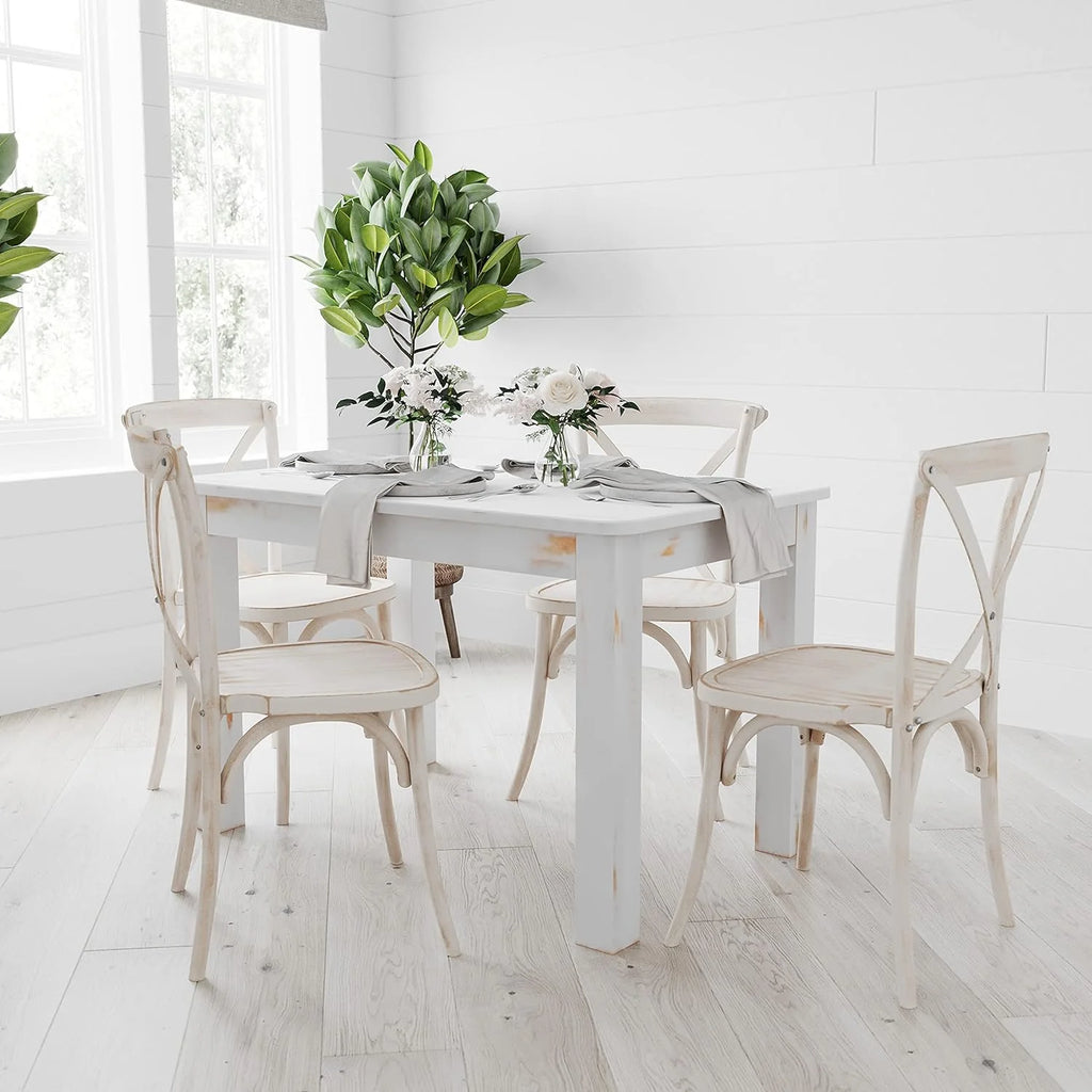 46" X 30" Rectangular Antique Rustic White Solid Pine Dining Table U92104