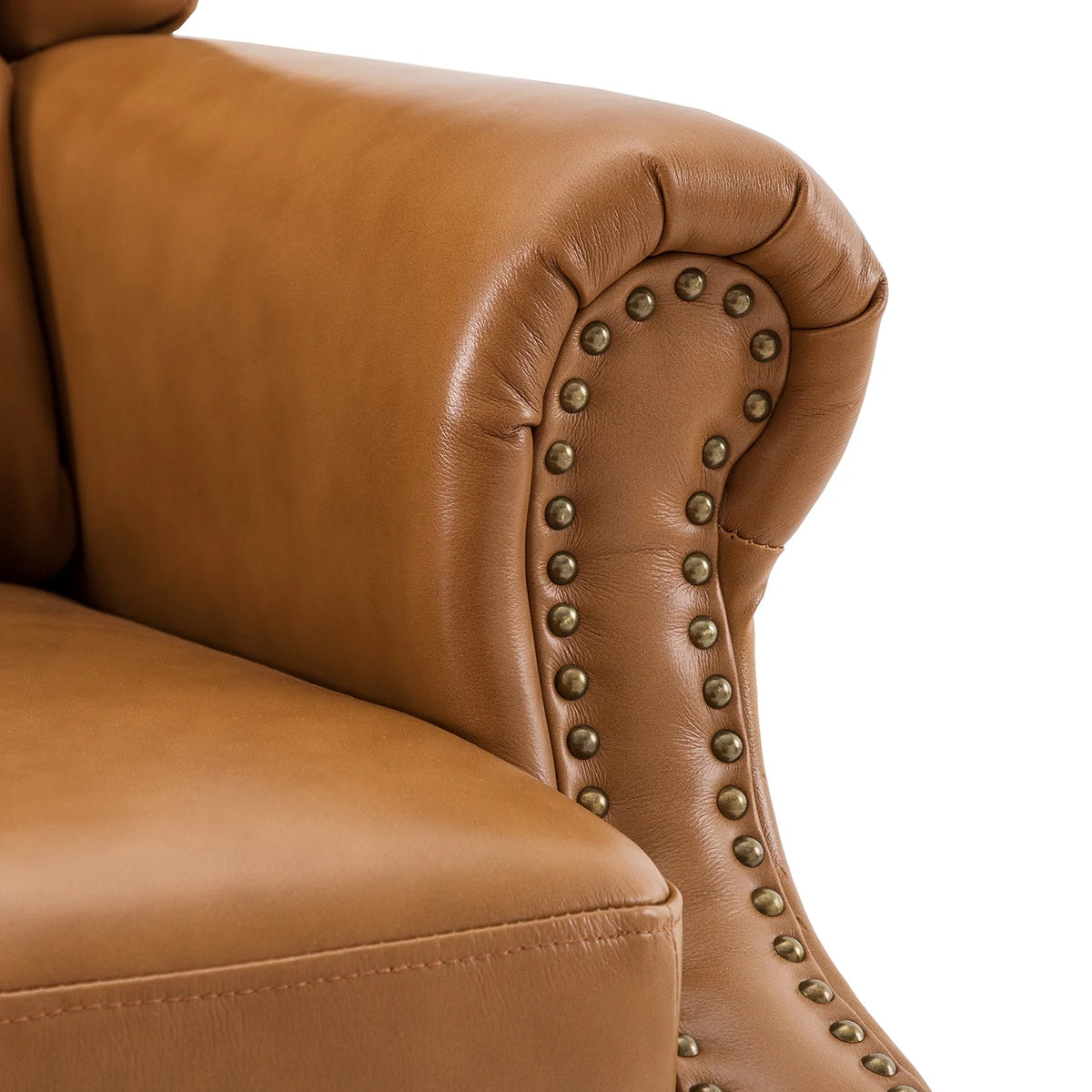 Genuine Leather Recliner with Nailhead Trims and Solid Wood Legs C6832