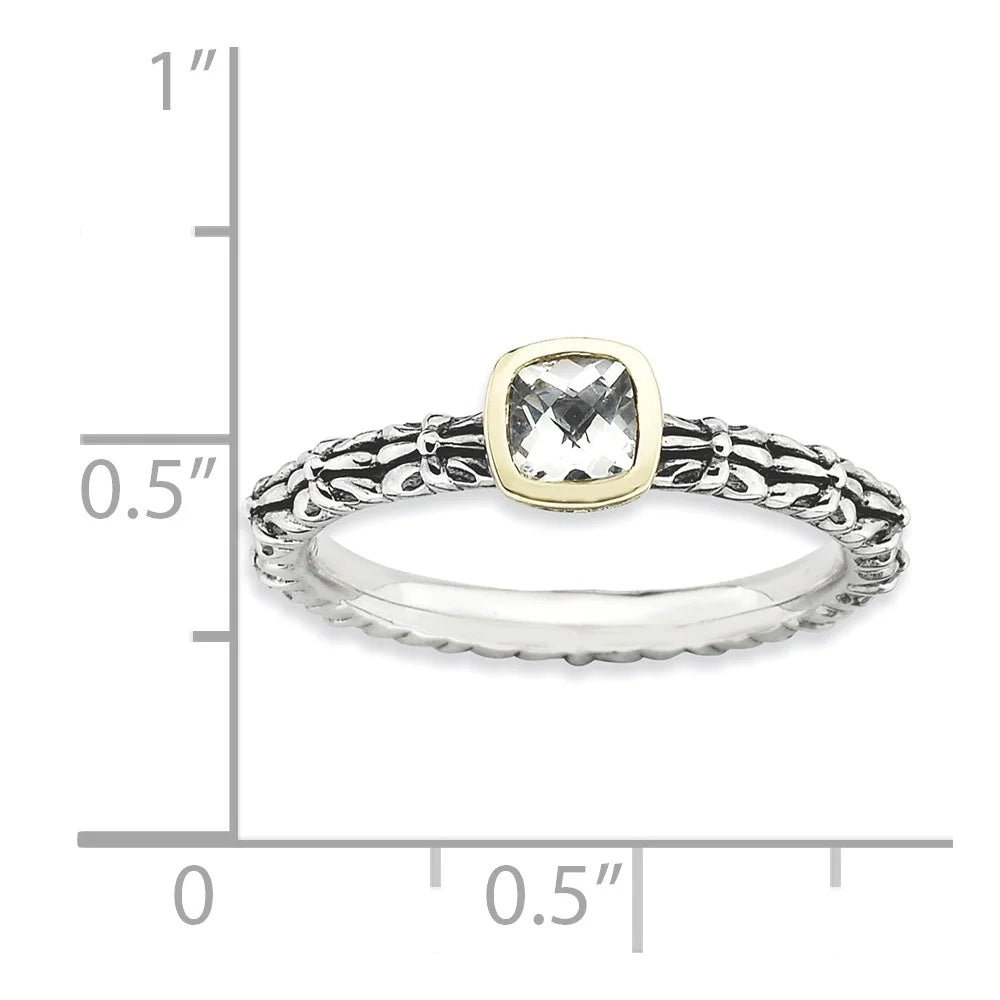 925 Sterling Silver & 14kt White Topaz Ring Size 8 H9179