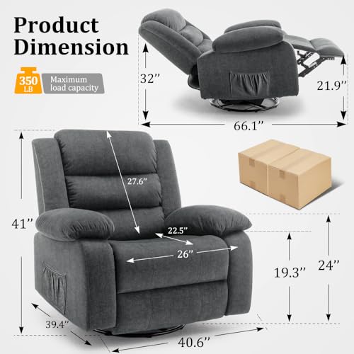Beige Oversized Swivel Rocking Recliner Chair with Massage and Heat F5395