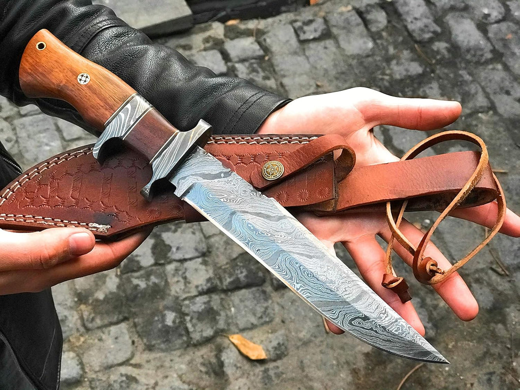 Damascus Steel Bowie Knife with Camel Bone Handle D3360