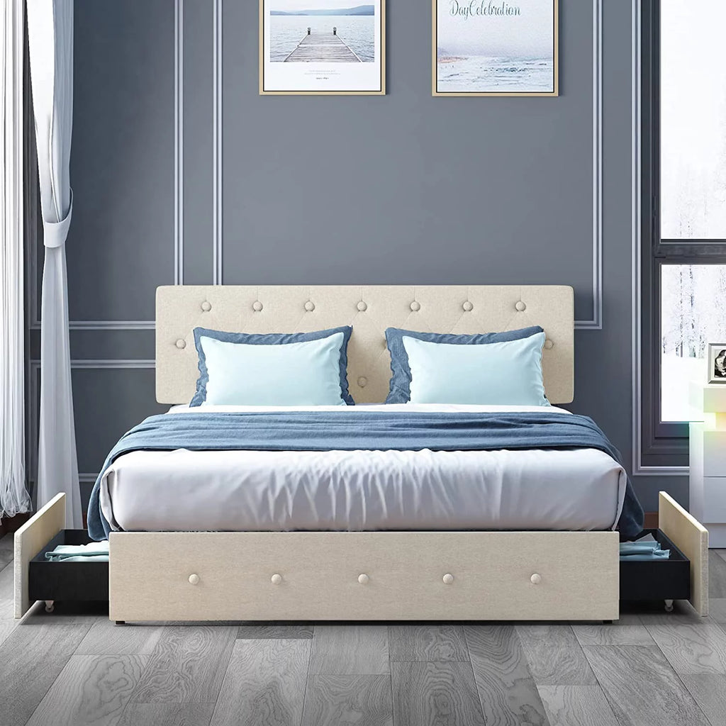 King Size Platform Bed Frame with 4 Storage Drawers G9718