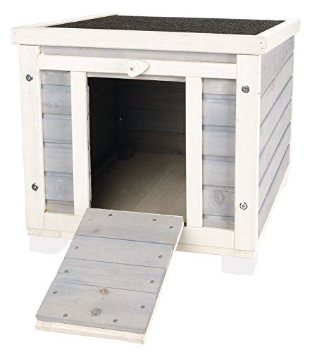 Gray & White Fir Wood Outdoor Cat House with Raised Floor and Hinged Asphalt Roof X8025