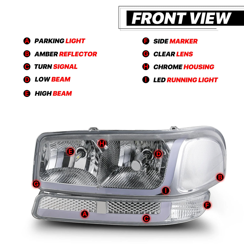 Switchback LED Tube DRL Headlights Assembly with 2 Pairs Pre-Assembled LED Bulbs B5118