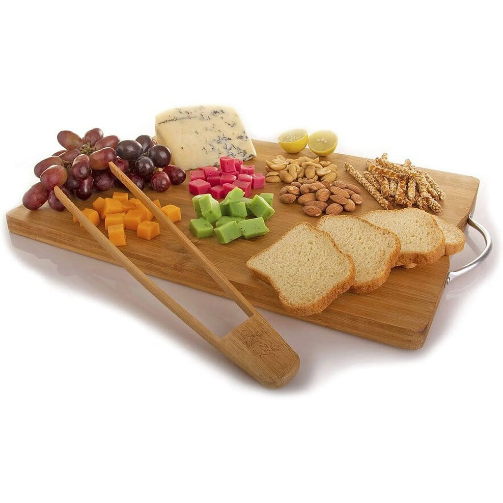 Reversible Organic Bamboo Cutting Board with Stainless Steel Handle E9086