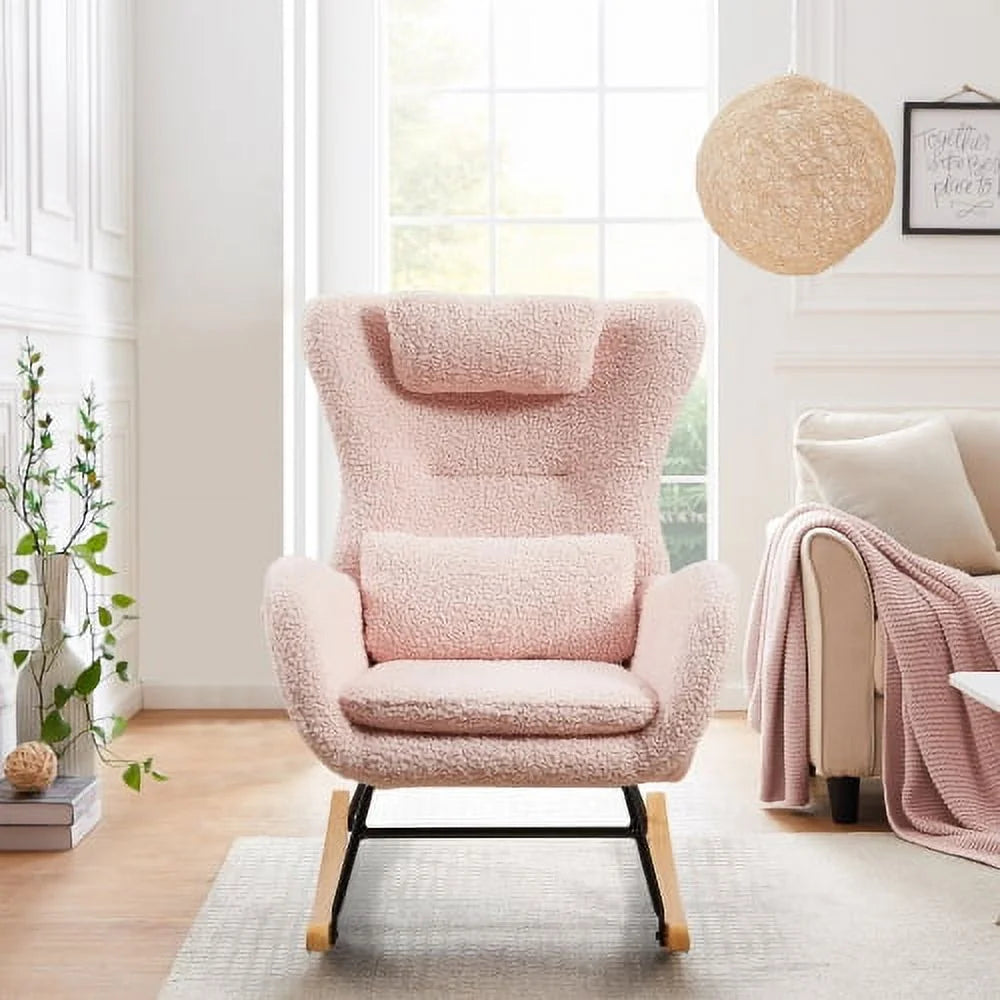 Pink Rocking Chair with High Backrest E3569