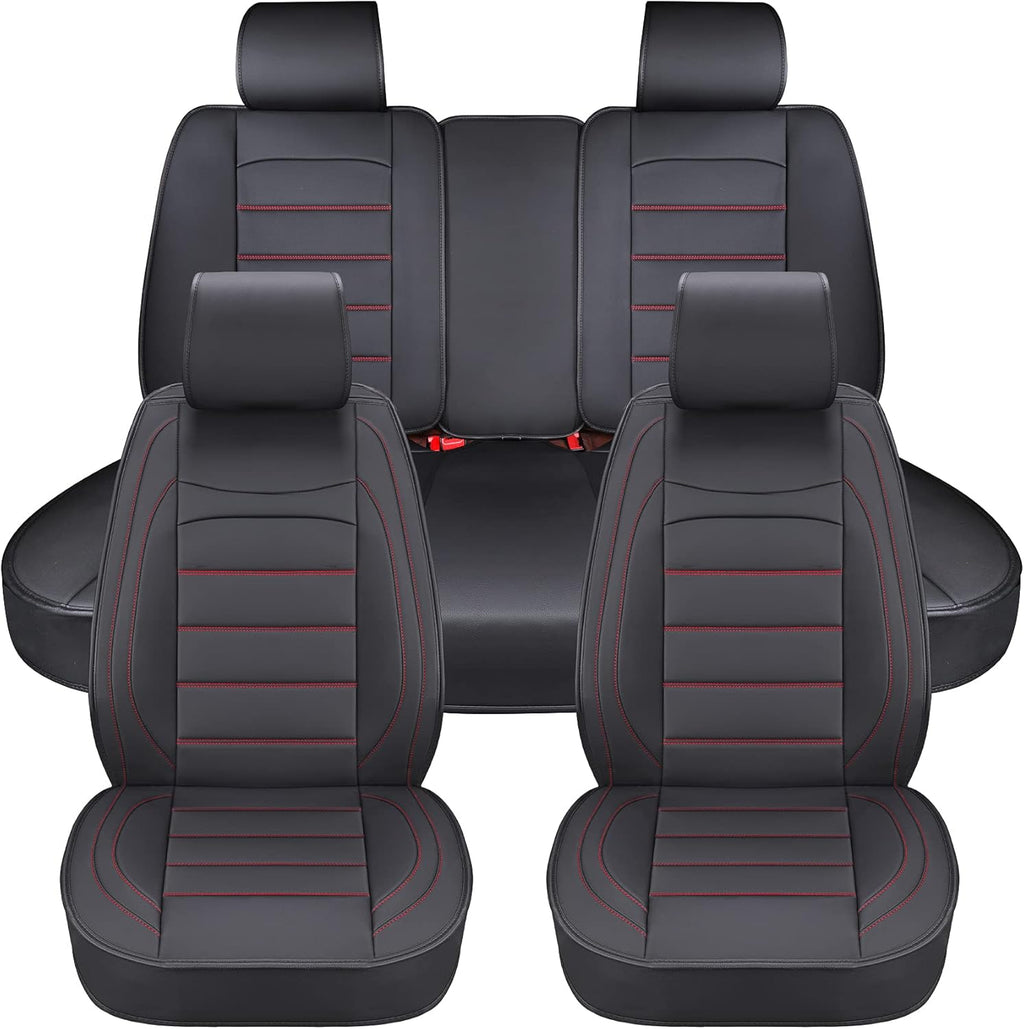 Black Red Leather Car Seat Covers Full Set U6264