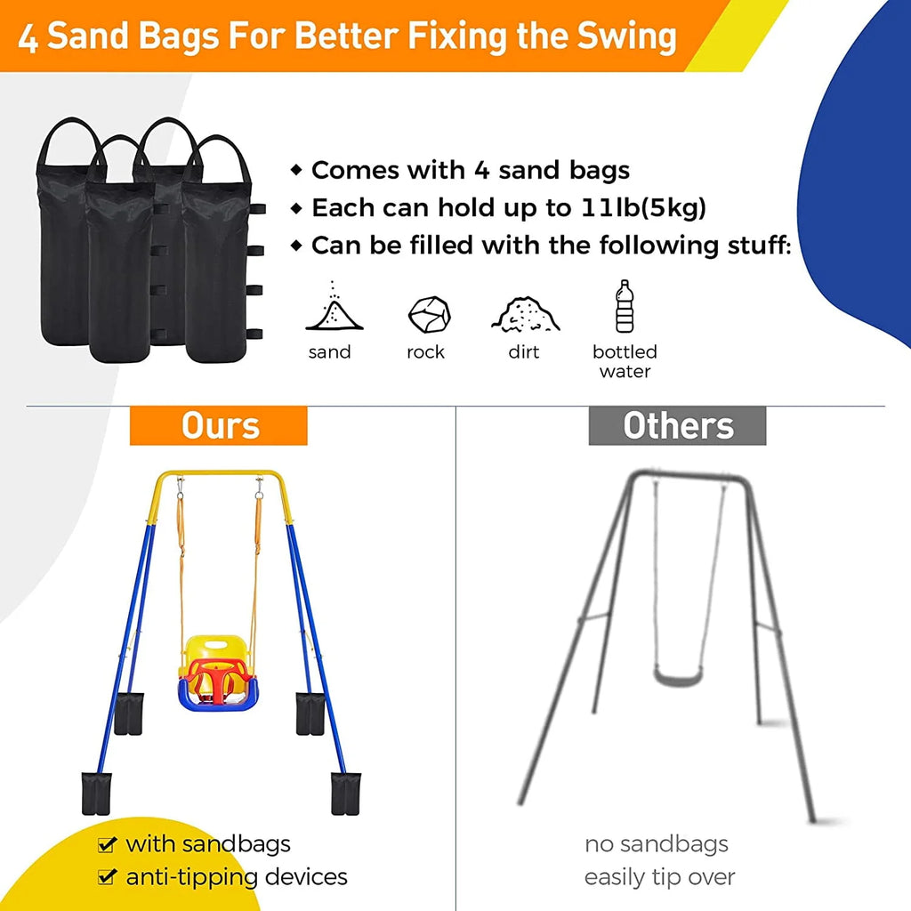 3 in 1 Toddler Swing Set with 4 Sandbags W2845