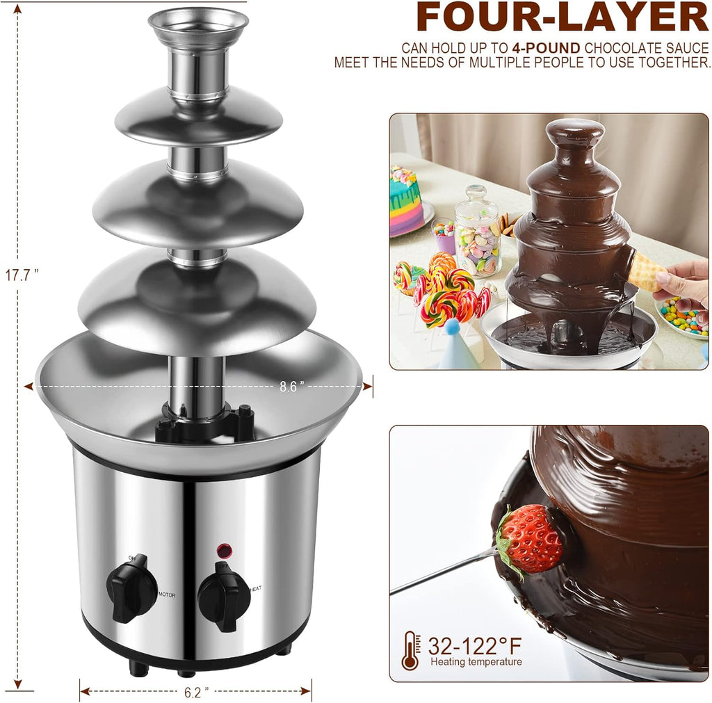 4 Tiers Electric Chocolate Fondue Fountain Set with 6pcs Stainless Steel Forks A737924