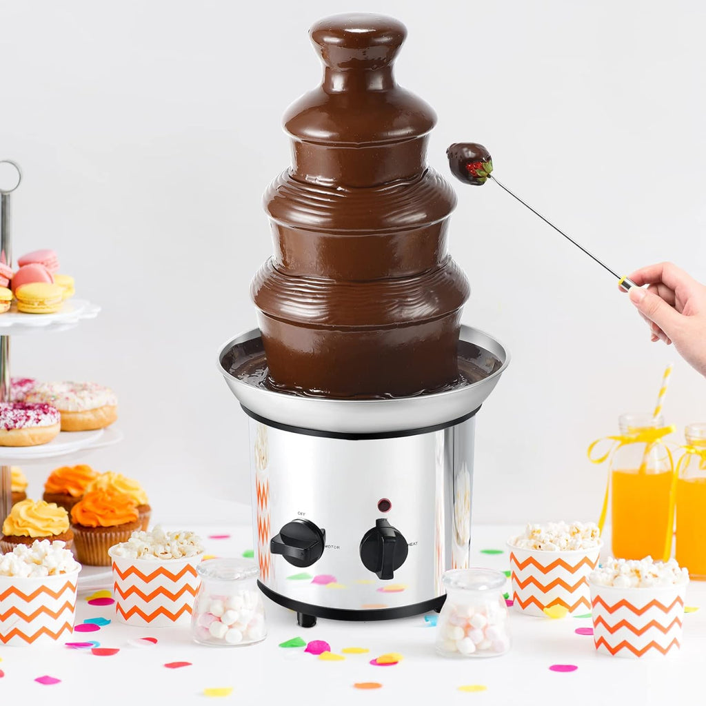 4 Tiers Electric Chocolate Fondue Fountain Set with 6pcs Stainless Steel Forks A737924