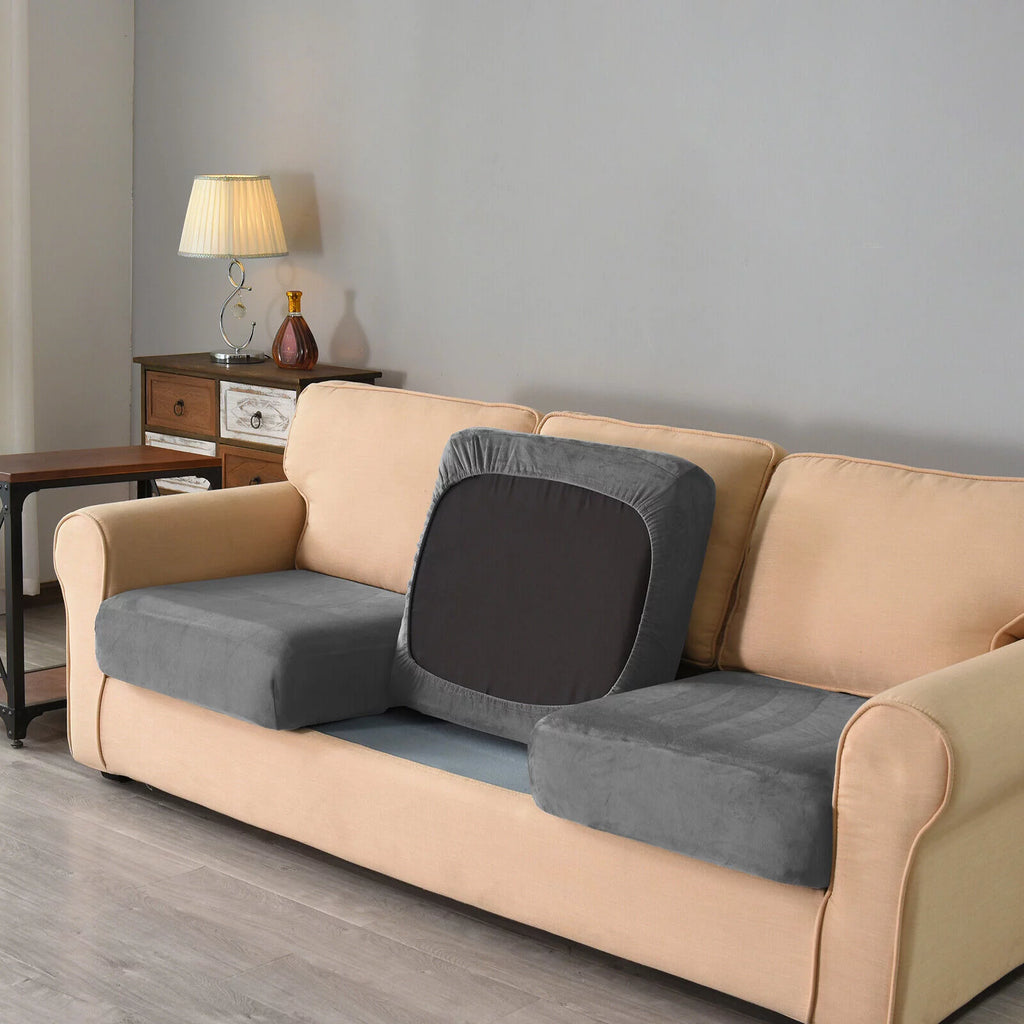 5-Pieces Velvet Stretch Couch Slipcovers (Dark Grey) P429398